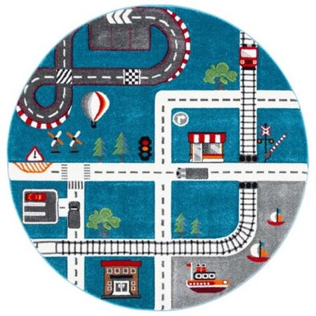 Safavieh 3 x 3 ft. Carousel Kids Round Power Loomed Rug; Turquoise & Ivory CRK192K-3R